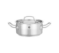 HENDI Pentola bassa, con coperchio con fori per il rilascio del vapore, calderone, casseruola, tegame, adatta a tutte le fonti di calore, lavabile in lavastoviglie, 1.5L, ø160x(H)75mm, acciaio inox
