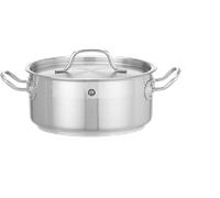 HENDI Pentola bassa, con coperchio con fori per il rilascio del vapore, calderone, casseruola, tegame, adatta a tutte le fonti di calore, lavabile in lavastoviglie, 2.8L, ø200x(H)90mm, acciaio inox