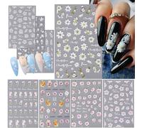 Penubuy 8 Fogli Adesivi Autoadesivi Per Unghie, 5D Tridimensionale Inciso Fiore Margherite Rose Adesivi Per Unghie, Accessori Per Il Disegno Delle Unghie