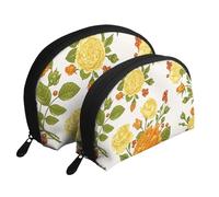 Peonia del fiore giallo, Borsa per trucco a conchiglia Portamonete da donna Borsa da toilette piccola Borsa per cosmetici 2 pezzi