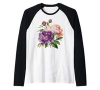 Peonia Fiori Acquerello Lavanda Viola Peonie Rosa Peonia Maglia con Maniche Raglan
