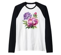 Peonia Fiori Acquerello Lavanda Viola Peonie Rosa Peonia Maglia con Maniche Raglan