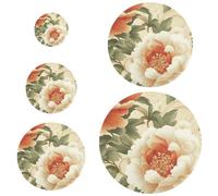 Peonia Fioritura Motivo Floreale Stile Cinese Vintage 5 Pz Coperture Ciotola Riutilizzabile Stretch in 5 Dimensioni Food Storage Bowl Covers per Frigorifero, Campeggio e Cucina