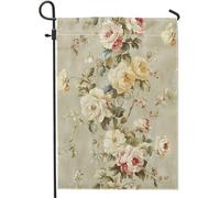 peonia floreale giardino bandiera cottage core shabby vintage foglia fiore retrò elegante lino grigio stampato segno decorazione modello grande casa interni esterni patio bandiera doppia faccia 30,5 x