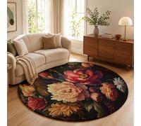 Peonia Rosa Rossa Tappeto Rotondo,Rosso Tappeti,Ø 100 cmFiori Dipinti Ad Olio Vintage Scendiletto Pelo Corto Rotondi Carpet