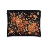 Peonia tela con cerniera, floreale elegante crisantemo farfalla autunno nero tela con cerniera mini borsa per il trucco per viaggi, vanità, bagno, borsa portaoggetti e uso quotidiano, nero, 7x9 Inch