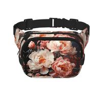 Peonie bianche luminose stampate multifunzionale marsupio unisex trendy messenger bag, borsa da viaggio sport borsa portaoggetti