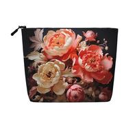 Peonie dai colori vivaci Borsa da toilette e cosmetici da donna, borsa unisex per articoli da toeletta, borsa per la cura personale, nera, taglia unica