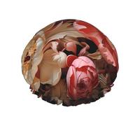 Peonie dai colori vivaci Cuffia da doccia da donna, impermeabile, riutilizzabile, con cordino elastico lavabile, adatta per capelli lunghi e trecce, ideale per la doccia.