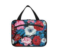 Peonie e Margherite Rosso Blu Hanging Makeup Bag per le donne con gancio, Designer Portatile Trucco Cosmetico Borsa per le Donne Must Haves Camping cartera para maquillaje, Peonie e Margherite Rosso