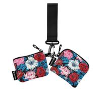 Peonie e Margherite Rosso Blu Portafoglio da donna Casi per carte di credito Piccolo Portamonete Portatile Borsa Portafoglio con Tasca con Cerniera per Donna 2 Pz Recto Verso