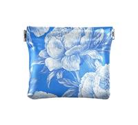 Peonie estetiche blu delle donne del cuoio delle borse della moneta sacchetti unico della moneta della borsa per le donne, Peonie Estetiche Blu, 4.33"(L) x 3.74"(W) x 0.39"(H), classico
