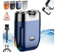 Peonly Electric Razor, Peonly Rechargeable Waterproof Electric Razor, Mini Dual Head Electric Shaver, Mini Shaver Compact Travel Shaver (Blu)