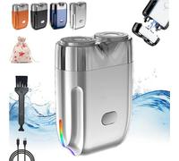 Peonly Electric Razor, Peonly Rechargeable Waterproof Electric Razor, Mini Dual Head Electric Shaver, Mini Shaver Compact Travel Shaver (argento)
