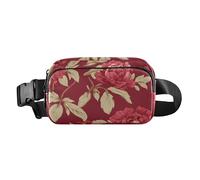 Peony Cherry Red Elegante marsupio a tracolla per donne, uomini, adolescenti, piccola borsa a tracolla con tracolla regolabile per viaggi, vacanze, corsa