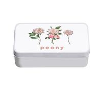 Peony Flowers Watercolour Chic Garden Love - Scatola in metallo bianco - 11 x 18,5 x 5,5 cm - Scatola per il pranzo, zucchero, biscotti