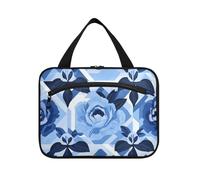 Peony Glory Blue Hanging Travel Toiletry Bag per le donne con gancio, designer essenziale trucco caso per le donne che viaggiano palestra Bolsa para maquillaje L