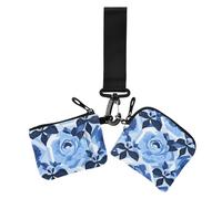 Peony Glory - Portamonete da donna con cerniera, con portachiavi, confezione da 2, colore: blu, Peonia gloria blu, 1 size, Casual