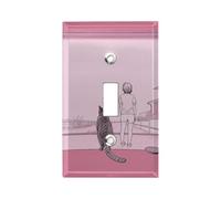 People And Cat - Placca per interruttore della luce a 1 banda, piastra per interruttore a levetta, decorativa, in metallo, per cucina, casa colonica, camera da letto, bagno, decorazione artistica