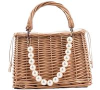 Peosaard Borse da Spiaggia di Paglia, frizioni estive Rattan Wicker Borse Auncinetto con Maniglia Perla e Fiocco per Donne/stile2