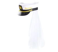 Peosaard Cappello Capitano della sposa con cappello da gallina marina navy velo Cappello da barca per la navigazione da sposa della festa di addio al nubilato 2, cappello da sposa