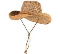 Peosaard Cappello da Cowboy di Paglia Larga Cappelli a Paglia Cavi Brim Brim per Uomo Cappello da Spiaggia Traspirante con Cinghia UV Protezione da Sole Elegante da Sole