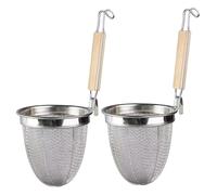 Peosaard Cesto di Pasta per ebollizione, Cestino di Pasta 2 Pezzi per bollire in Acciaio Inossidabile a Maglie a Maglie con Manico in Legno e Filtro per Gancio pento