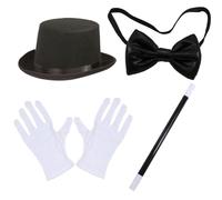 Peosaard Costume da Mago per Adulto, 4 Pezzi/Set Costume da Mago Kit di Halloween con Cappello Alto, Bacchetta Magica, Guanti e Papillon per Adulti per Feste, Cosplay ed Eventi a Tema, Cappello