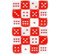 Peosaard Dadi da Gioco, Dadi a Cuore 24 Pezzi 1x1x1 Rosso e Bianco con Punto a Forma di Cuore su Ogni Lato Set Acrilico Portatile e Leggero per Giochi da Tavolo, Giochi di società