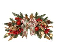 Peosaard Festoni di Natale Verde Artificiale di Natale 21, 7x9, 8 Festoni con Stringa di Luce LED Festone per Cassetta delle Lettere di con Fiocco e Bacche Rosse per la casa delle Vacanze