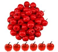Peosaard Mini mele, mele finte, mele in plastica da 100 pezzi, mini mele rosse lunghe da 1,4x1,2 pollici, frutta falsa fai -da -te per l'arredamento dell'albero di Natale da festa, mele finte, rosso