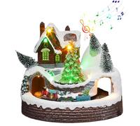 Peosaard Set del villaggio della città di Natale, figurine del villaggio di Natale con il treno che gira e la casa in resina dell'albero di con musica e luce a LED per la casa, le case