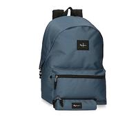Pepe Jeans Aris - Zaino per computer portatile doppio scomparto 31 x 44 x 17,5 cm in poliestere, Blu denim, Taglia unica, Zaino + astuccio