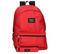 Pepe Jeans Aris Zaino per laptop doppio scomparto portatile 15,6 pollici 31 x 44 x 17,5 cm Zaino scuola poliestere by Joumma Bags, Rosso chiaro, Zaino + astuccio