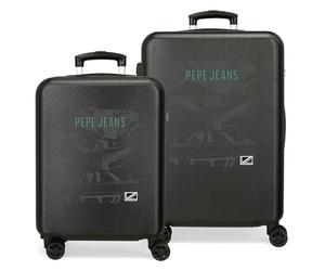 Pepe Jeans Davis - Set di valigie nere 55/65 cm rigida ABS chiusura a combinazione laterale 91 6 kg 4 ruote doppie bagaglio a mano
