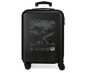 Pepe Jeans Davis - Valigia da cabina nera, 38 x 55 x 20 cm, rigida ABS, chiusura a combinazione laterale, 35 2 kg, 4 ruote, doppia valigia