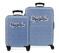 Pepe Jeans Digital Set di valigie blu 55/68 cm rigida ABS chiusura a combinazione laterale 104 l 6 kg 4 ruote doppie attrezzature a mano