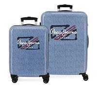 Pepe Jeans Digital Set di valigie blu 55/68 cm rigida ABS chiusura a combinazione laterale 104 l 6 kg 4 ruote doppie attrezzature a mano