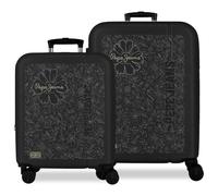 Pepe Jeans Eloise Set di valigie nere 55/68 cm rigida ABS Chiusura a combinazione integrata 109L 6,08kg 4 ruote doppie estensibile bagaglio a mano by Joumma Bags