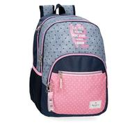 Pepe Jeans Joumma Bags - Zaino da scuola, blu e rosa, in poliestere, spallacci regolabili, per un comodo trasporto, vari scomparti, con portachiavi pompon, multicolore, Zaino Pepe Jeans