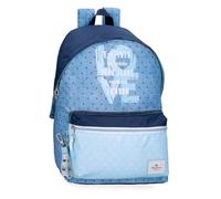 Pepe Jeans Joumma Bags - Zaino da scuola, blu e rosa, in poliestere, spallacci regolabili, per un comodo trasporto, vari scomparti, con portachiavi pompon, blu, Taglia unica, Zaino 42