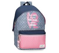 Pepe Jeans Joumma Bags - Zaino da scuola, blu e rosa, in poliestere, spallacci regolabili, per un comodo trasporto, vari scomparti, con portachiavi pompon, multicolore, Zaino 42