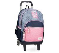 Pepe Jeans Joumma Bags - Zaino da scuola, blu e rosa, in poliestere, spallacci regolabili, per un comodo trasporto, vari scomparti, con portachiavi pompon, multicolore, Zaino 46 + carrello