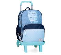 Pepe Jeans Joumma Bags - Zaino da scuola, blu e rosa, in poliestere, spallacci regolabili, per un comodo trasporto, vari scomparti, con portachiavi pompon, blu, Taglia unica, Zaino 40 + carrello