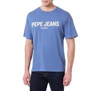 Pepe Jeans T-Shirt da Uomo M Basic con Grande Logo, Blu (Blu Mare), L, Blu (Blu Mare), L