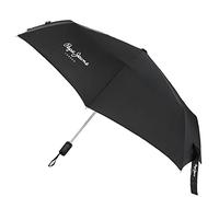 Pepe Jeans Teo Ombrello Pieghevole Nero Poliestere con Bastone in Alluminio, Nero, Ombrello