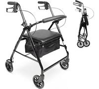 PEPE Mobility Deambulatore per Anziani con Seduta, 4 Ruote, Pieghevole | Girello Rollator in Alluminio Regolabile da 78 a 93 cm, Schienale Ribaltabile, Freno di Stazionamento, Cestello, 136 kg