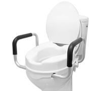PEPE Mobility Rialzo WC per Anziani con Braccioli e Coperchio (10 cm Altezza), Alzawater per Protesi Anca, Rialzo per WC Disabili, Universale, Bianco
