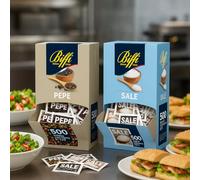 Pepe Nero 500x0,2g + Sale Fino Iodato 500x1g - 1000 Bustine Monodose - Condimenti Pratici e Igienici per Ristoranti, Catering, Mense e Uso Domestico - Confezione Professionale