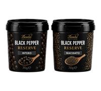 Pepe Nero in Grani e Macinato - Black Pepper Reserve - 2 Vasetti da 70 g + 70 g - Pepe Nero Premium dal Gusto Intenso per Carne, BBQ e Cucina Gourmet
